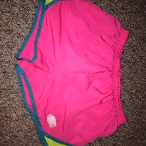 bright neon track shorts